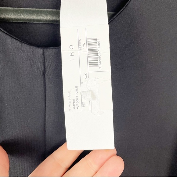 IRO Pearls Draped Mini Dress Solid Black Large Cocktail Party Casual - Picture 6 of 8